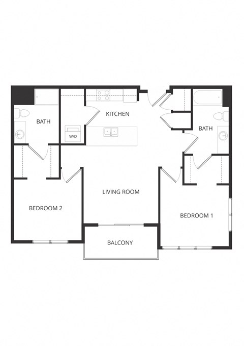 Floor plan for 2 beds, 2 baths, 951 sqft